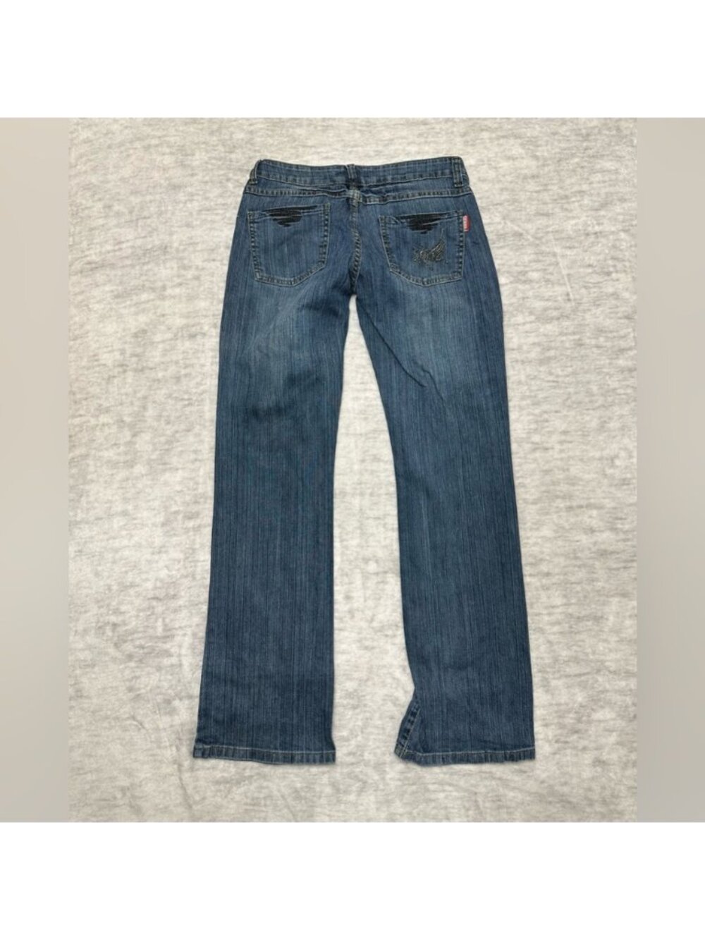 Y2K Embroidered Jeans Graphic Stitch Denim Low Rise Straight Leg Vintage